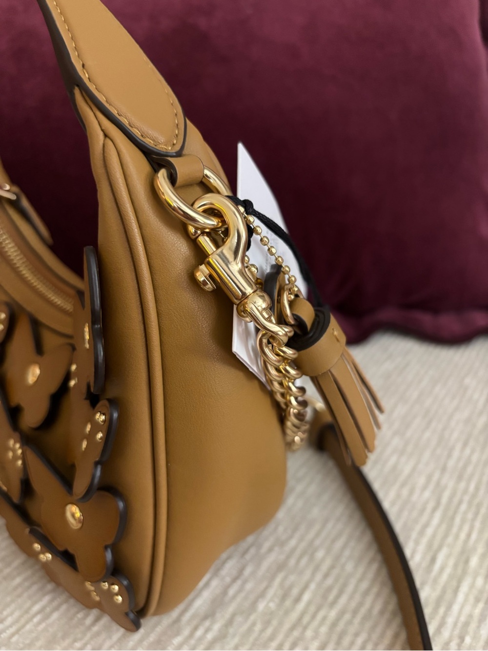 Coach Carmen Mini Crossbody Bag Butterfly Appliqué Leather Brown Gold - Picture 11 of 16